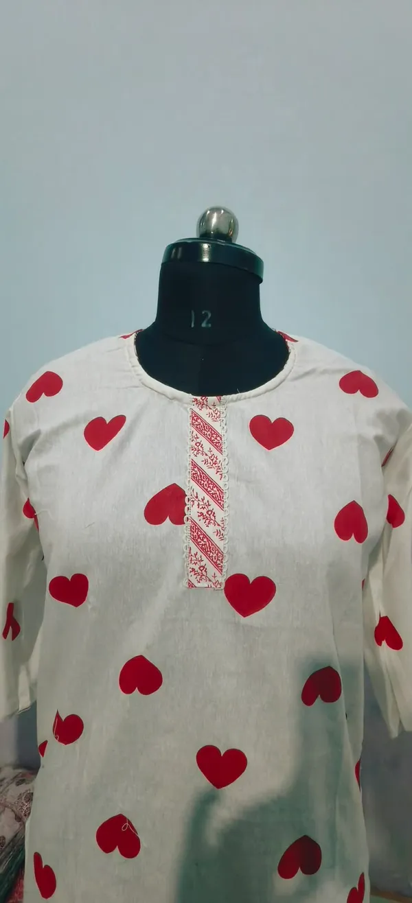 White_Heart_Print_Straight_Kurta_Set_For_Women