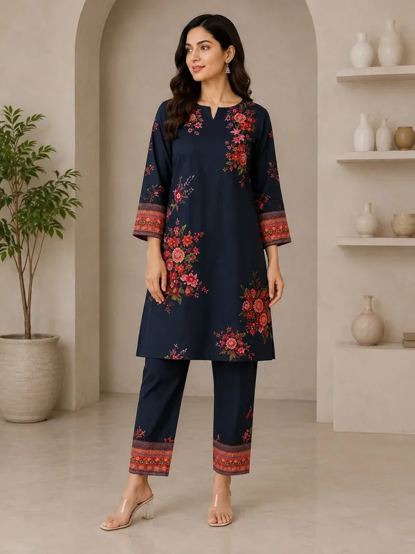 Navy_Floral_Print_Kurta_Set_for_Women