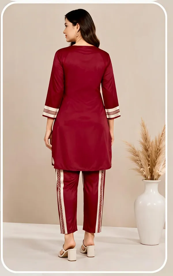 Maroon_Satin_Straight_Kurta_Pant_Set_for_Women