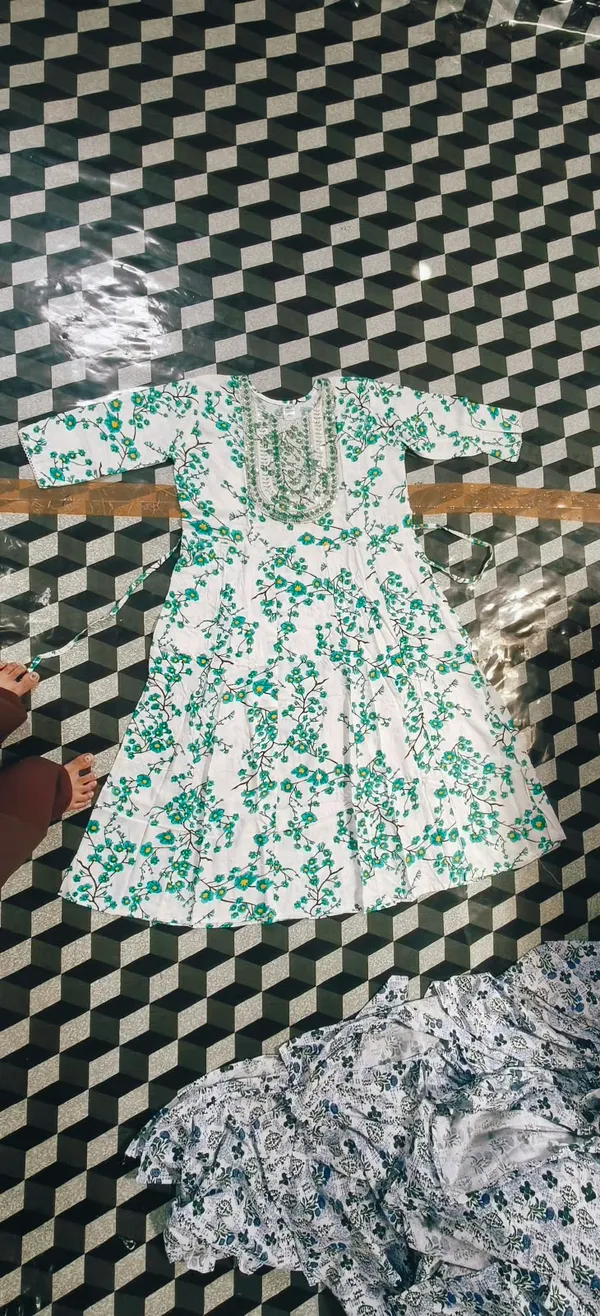 White_Floral_Print_Flared_Dress_For_Women
