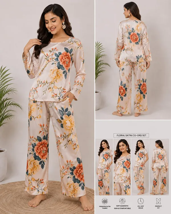 Pink_Satin_Floral_Print_Pajama_Set_For_Women
