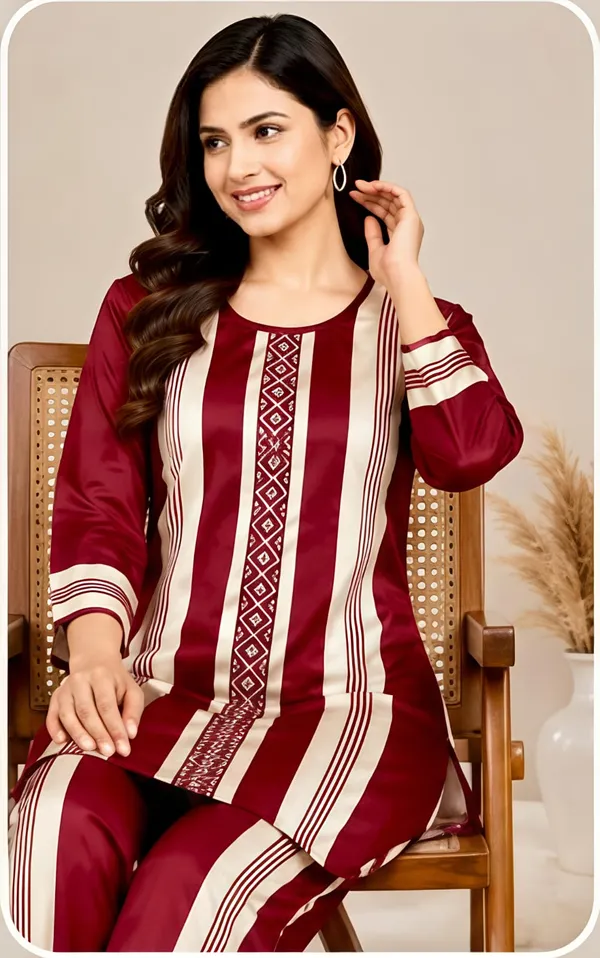 Maroon_Satin_Straight_Kurta_Pant_Set_for_Women