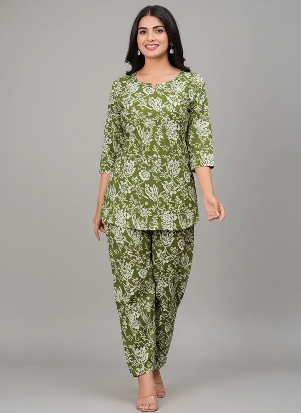 Green_Floral_Print_Kurta_Pant_Set_for_Women