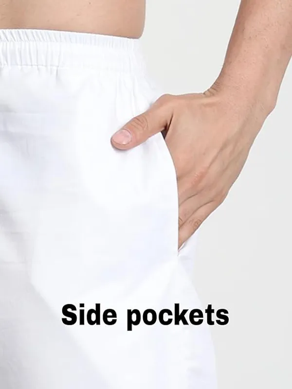 White_Cotton-Polyester_Relaxed_Fit_Drawstring_Pants_For_Men