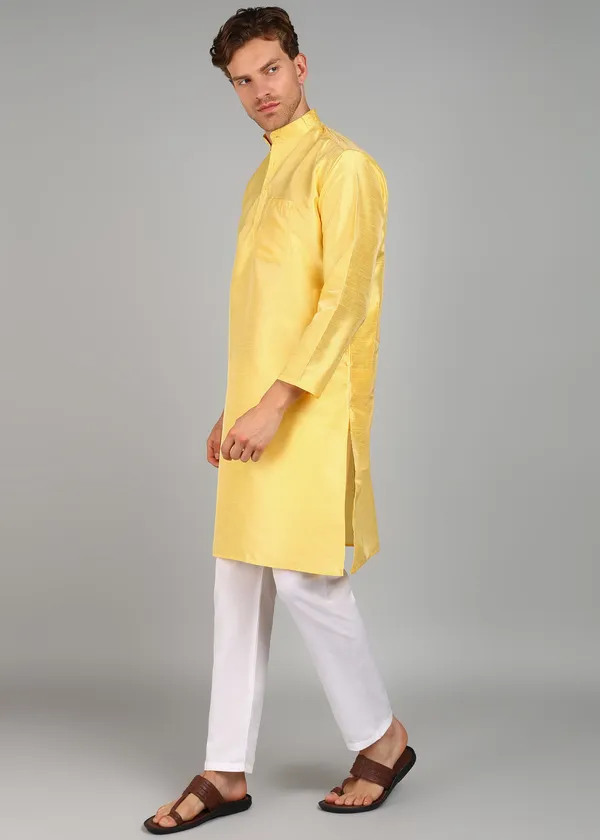 Yellow_Silk_Straight_Fit_Solid_Ethnic_Kurta_For_Men