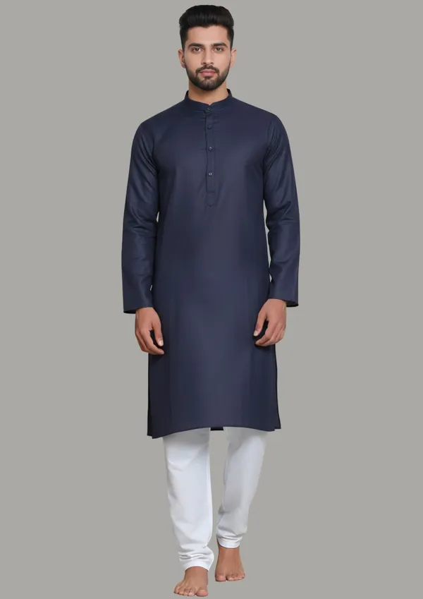 Navy_Blue_Cotton_Blend_Straight_Fit_Kurta_For_Men