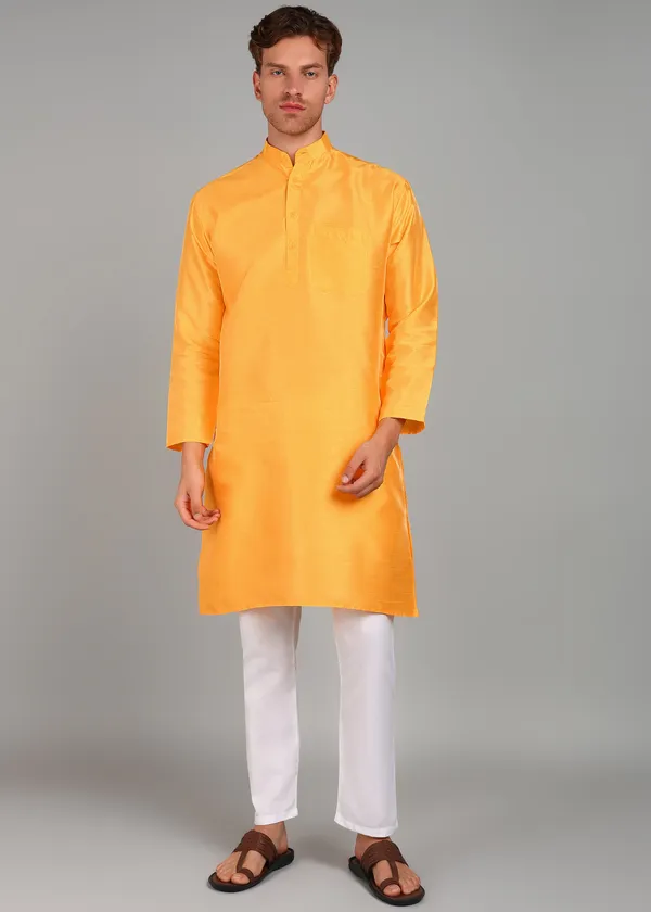Orange_Silk_Straight_Fit_Kurta_For_Men