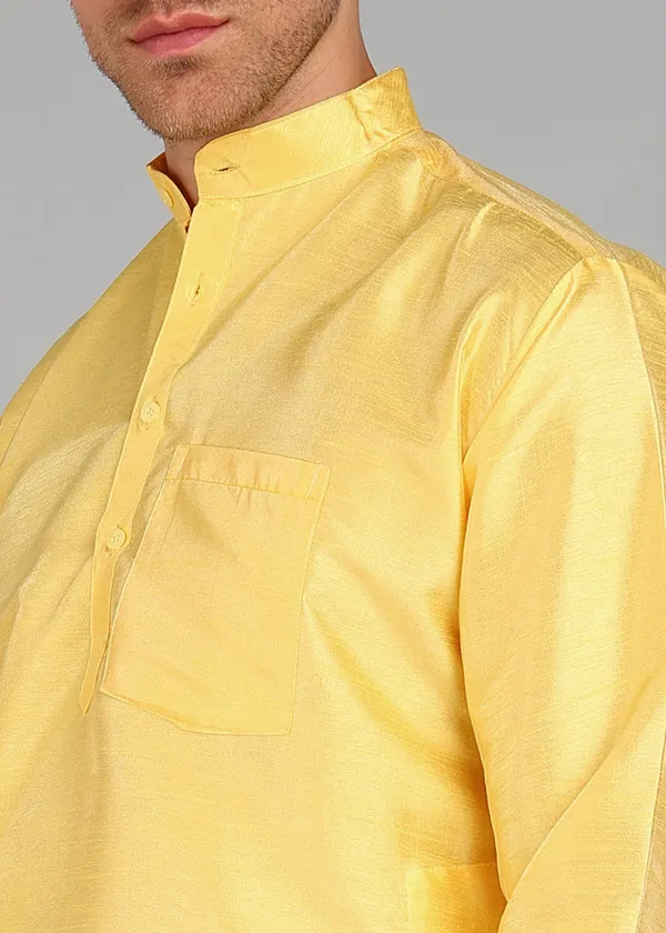 Yellow_Silk_Straight_Fit_Solid_Ethnic_Kurta_For_Men