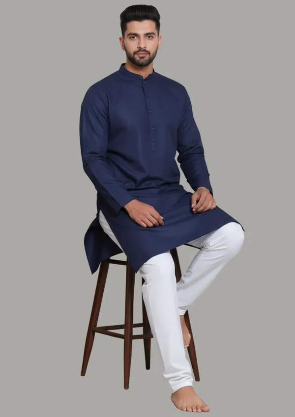 Navy_Blue_Cotton_Blend_Straight_Fit_Kurta_For_Men