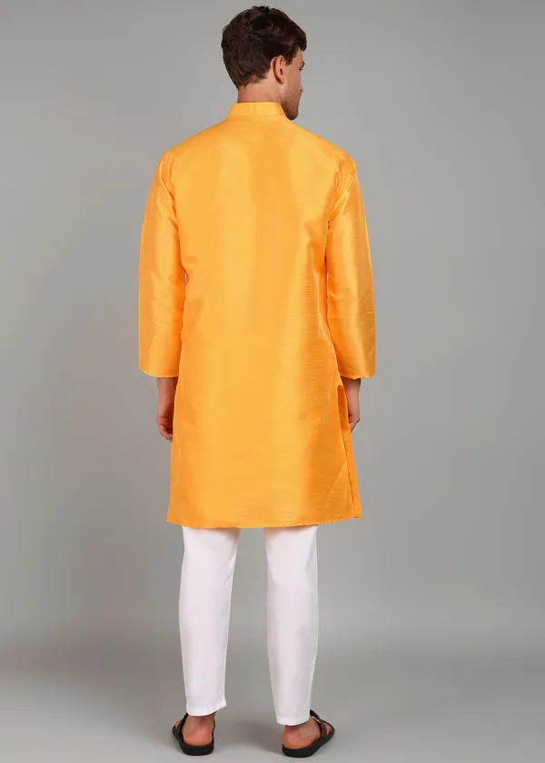 Orange_Silk_Straight_Fit_Kurta_For_Men