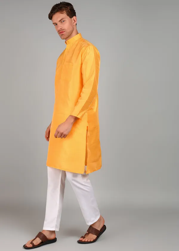 Orange_Silk_Straight_Fit_Kurta_For_Men