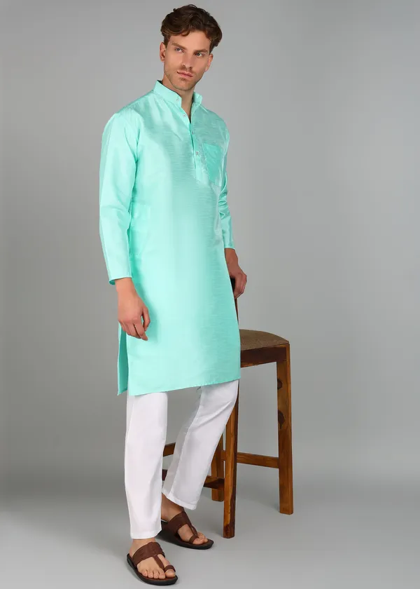 Mint_Green_Silk_Textured_Straight_Fit_Kurta_For_Men