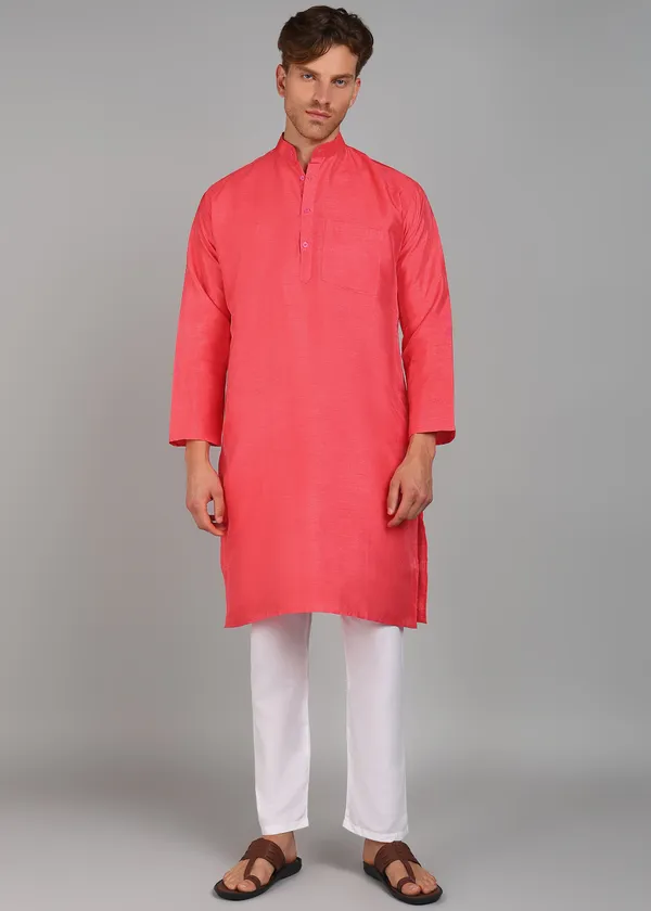 Coral_Silk_Straight_Fit_Solid_Kurta_For_Men