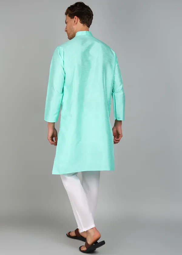 Mint_Green_Silk_Textured_Straight_Fit_Kurta_For_Men