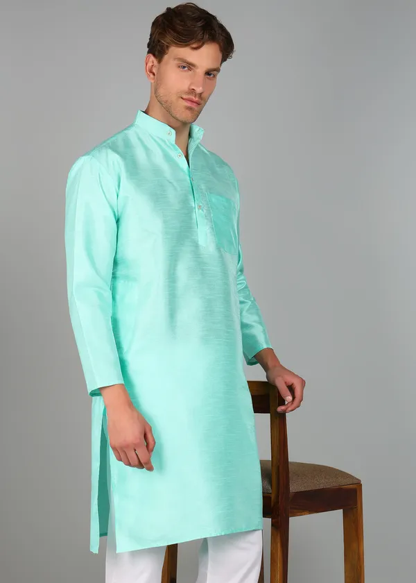 Mint_Green_Silk_Textured_Straight_Fit_Kurta_For_Men