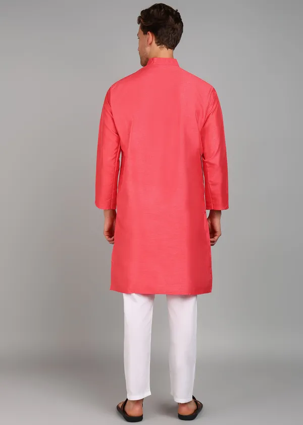 Coral_Silk_Straight_Fit_Solid_Kurta_For_Men