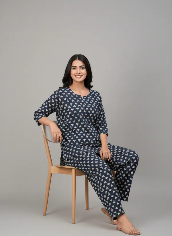 Blue_Printed_Straight_Kurta_Pant_Set_For_Women