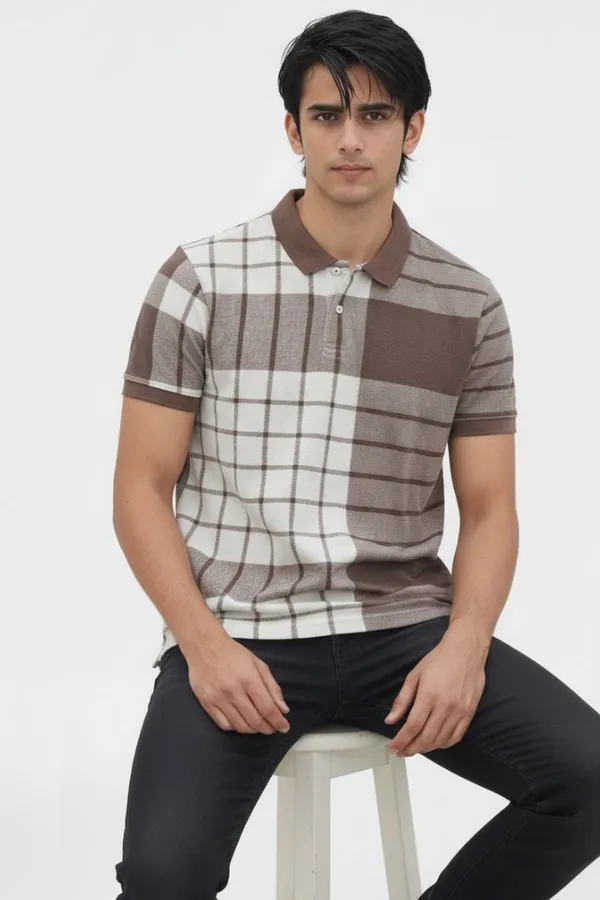 Brown_Cotton_Checked_Polo_T-Shirt_For_Men