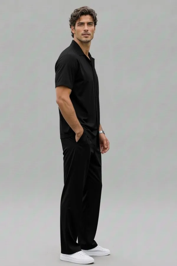 Black_Cotton_Relaxed_Fit_Short_Sleeve_Shirt_For_Men