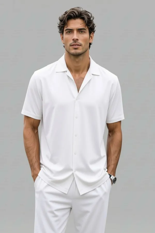 White_Cotton_Relaxed_Fit_Shirt_And_Trousers_Set_For_Men