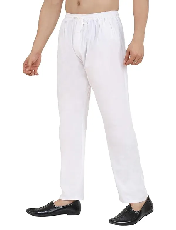 White_Cotton-Polyester_Relaxed_Fit_Pajama_Bottoms_For_Men