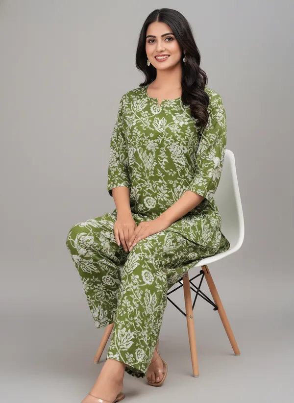 Green_Floral_Print_Kurta_Pant_Set_for_Women