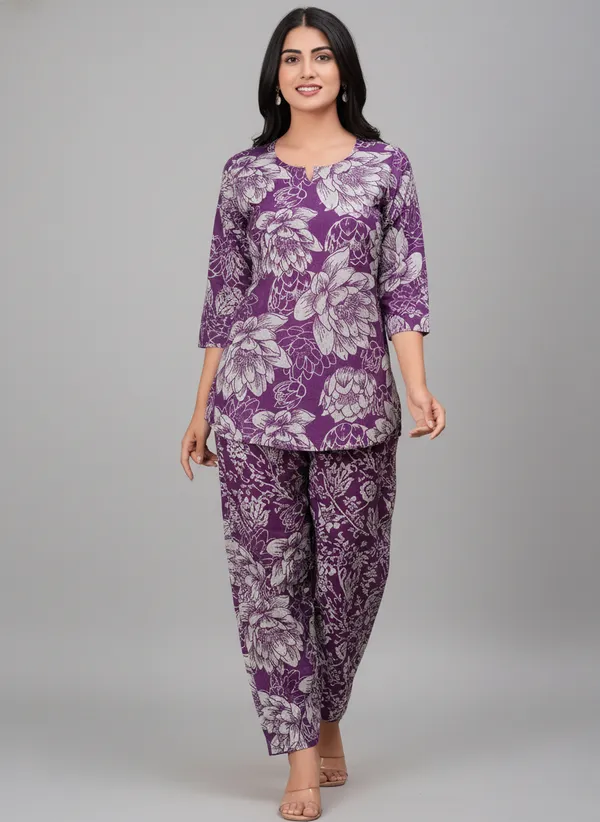 Purple_Floral_Print_Relaxed_Fit_Night_Suit_For_Women
