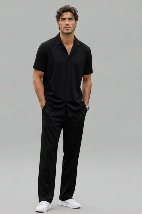 Black_Cotton_Relaxed_Fit_Short_Sleeve_Shirt_For_Men