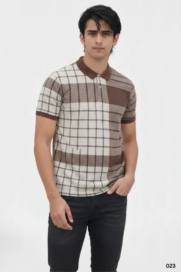 Brown_Cotton_Checked_Polo_T-Shirt_For_Men