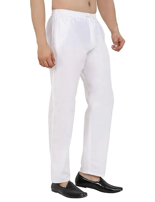 White_Cotton-Polyester_Relaxed_Fit_Pajama_Bottoms_For_Men