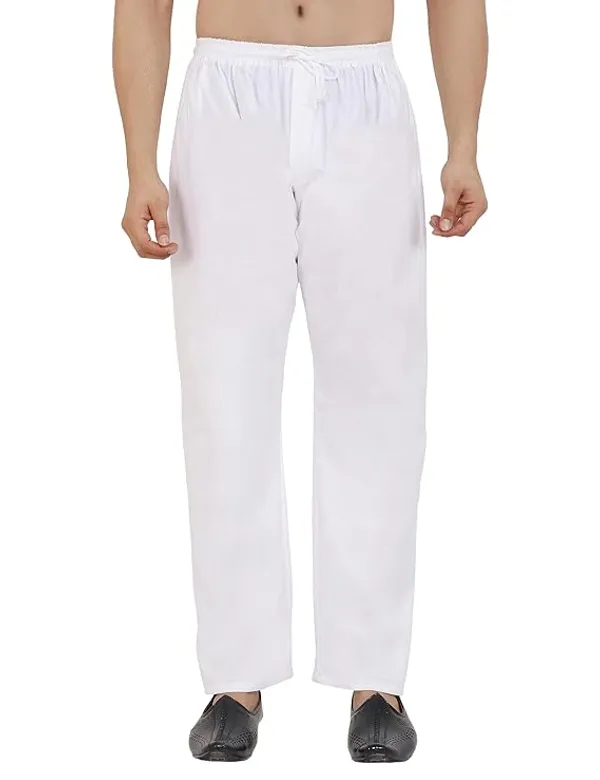 White_Cotton-Polyester_Relaxed_Fit_Pajama_Bottoms_For_Men