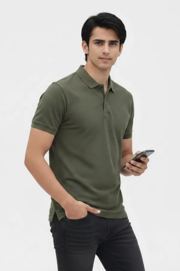 Olive_Green_Cotton_Short_Sleeve_Polo_T-Shirt_For_Men