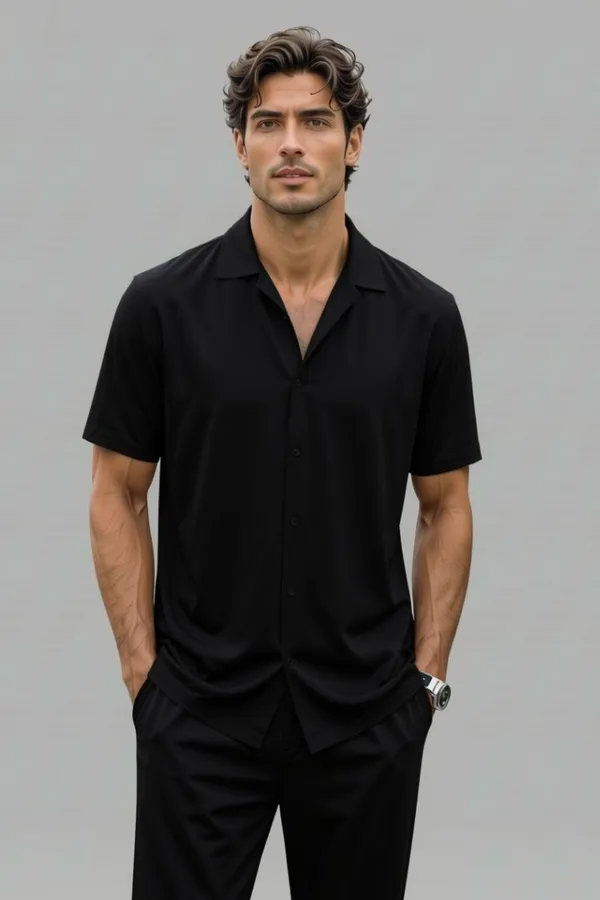 Black_Cotton_Relaxed_Fit_Short_Sleeve_Shirt_For_Men