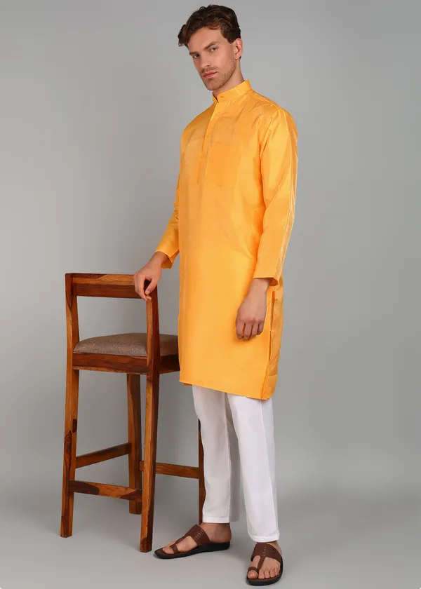 Orange_Silk_Straight_Fit_Kurta_For_Men