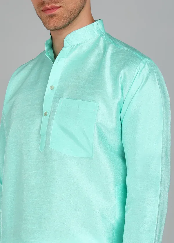 Mint_Green_Silk_Textured_Straight_Fit_Kurta_For_Men