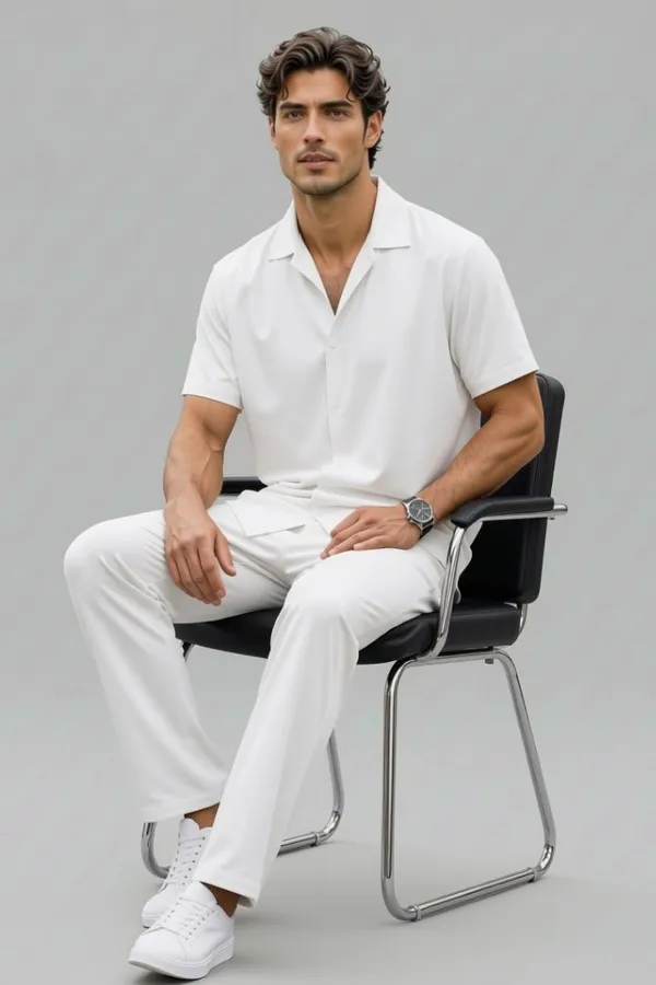 White_Cotton_Relaxed_Fit_Shirt_And_Trousers_Set_For_Men