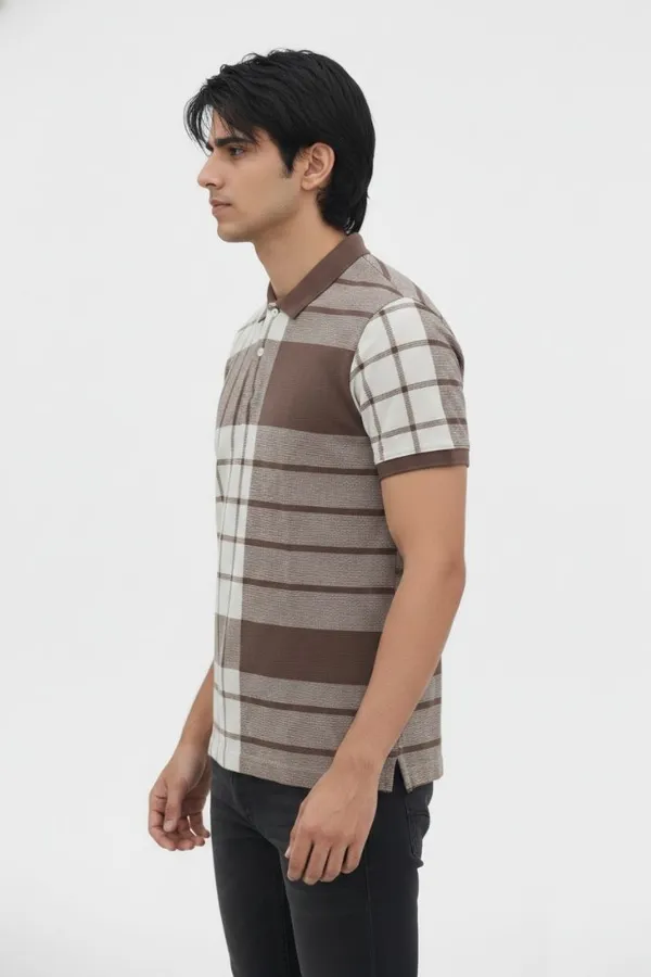 Brown_Cotton_Checked_Polo_T-Shirt_For_Men