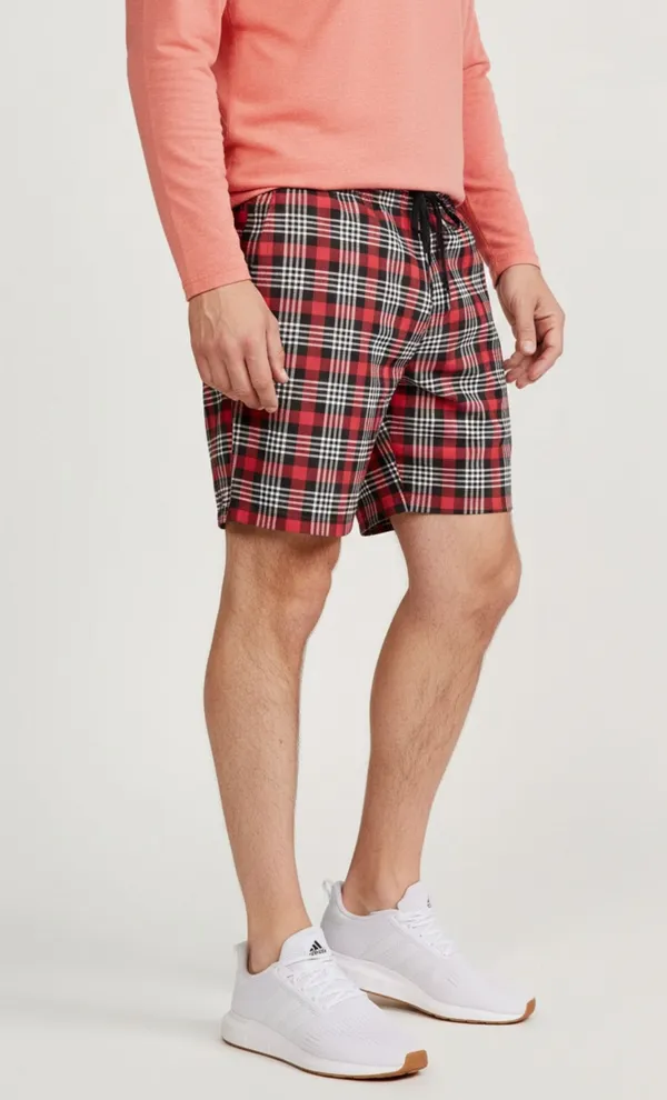 Maroon_Cotton_Plaid_Regular_Fit_Shorts_For_Men_-_Pack_of_2
