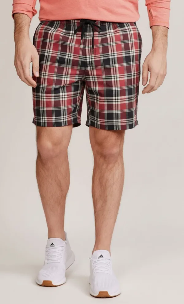 Maroon_Cotton_Plaid_Regular_Fit_Shorts_For_Men_-_Pack_of_2