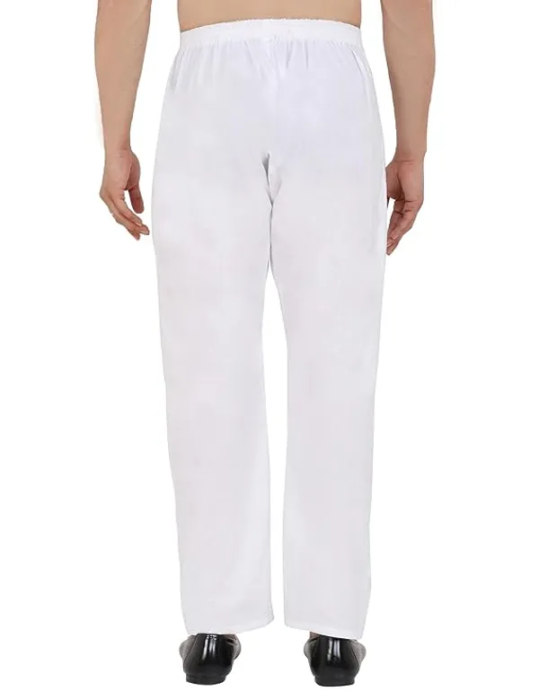 White_Cotton-Polyester_Relaxed_Fit_Pajama_Bottoms_For_Men