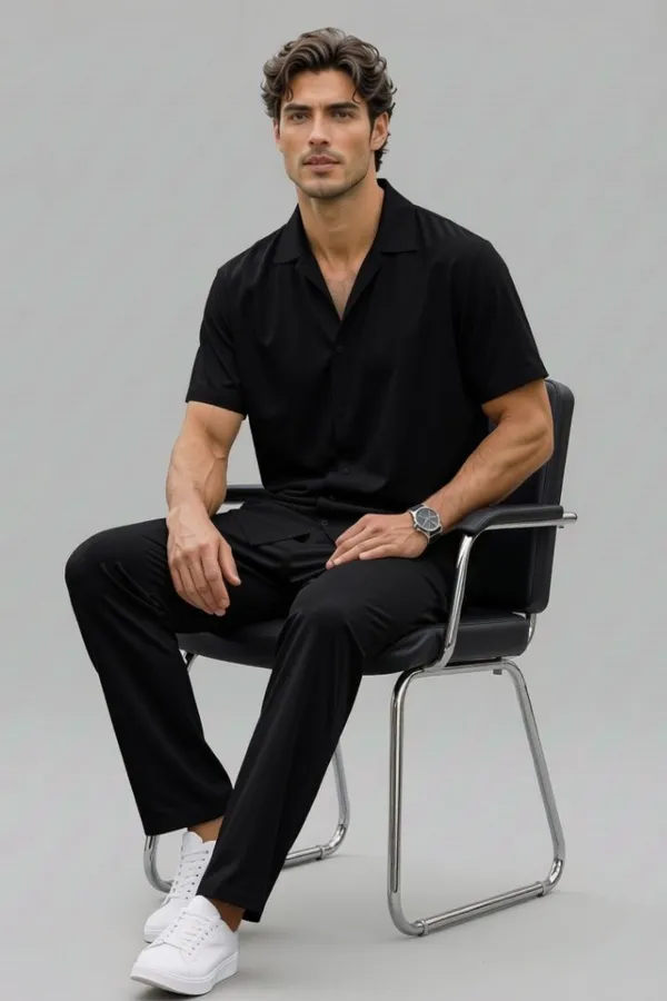 Black_Cotton_Relaxed_Fit_Short_Sleeve_Shirt_For_Men