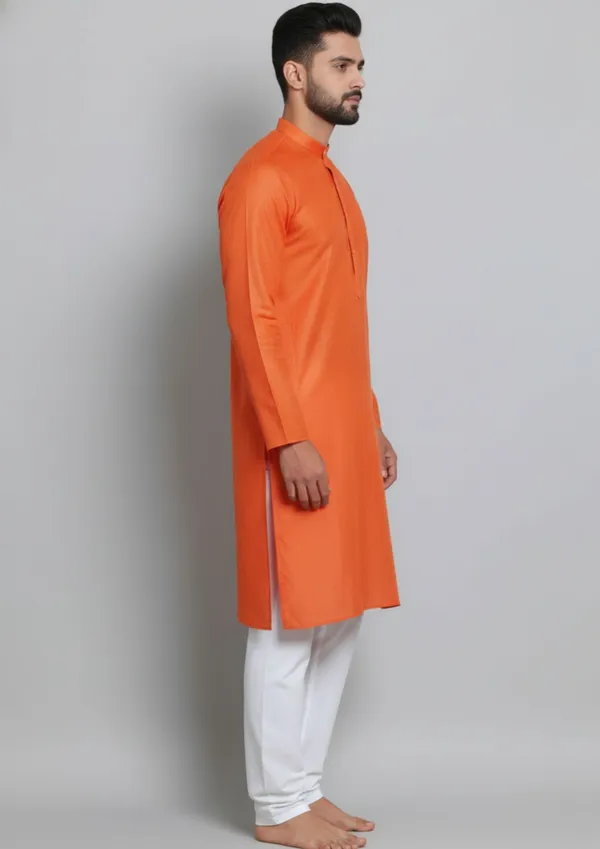 Orange_Cotton_Solid_Straight_Kurta_For_Men