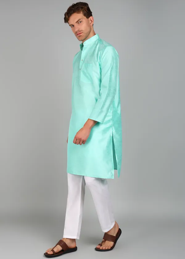 Mint_Green_Silk_Textured_Straight_Fit_Kurta_For_Men