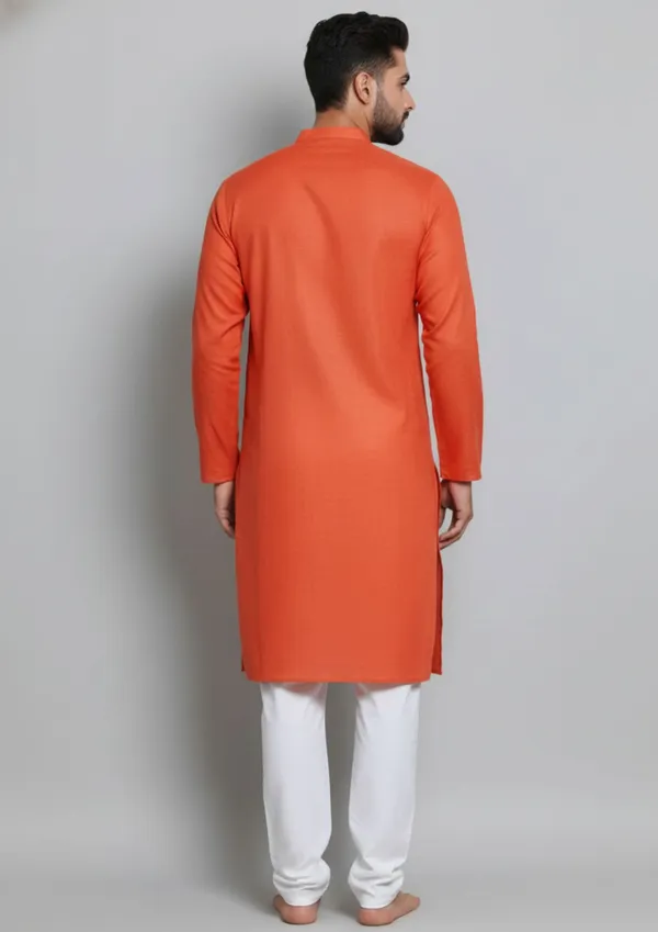 Orange_Cotton_Solid_Straight_Kurta_For_Men