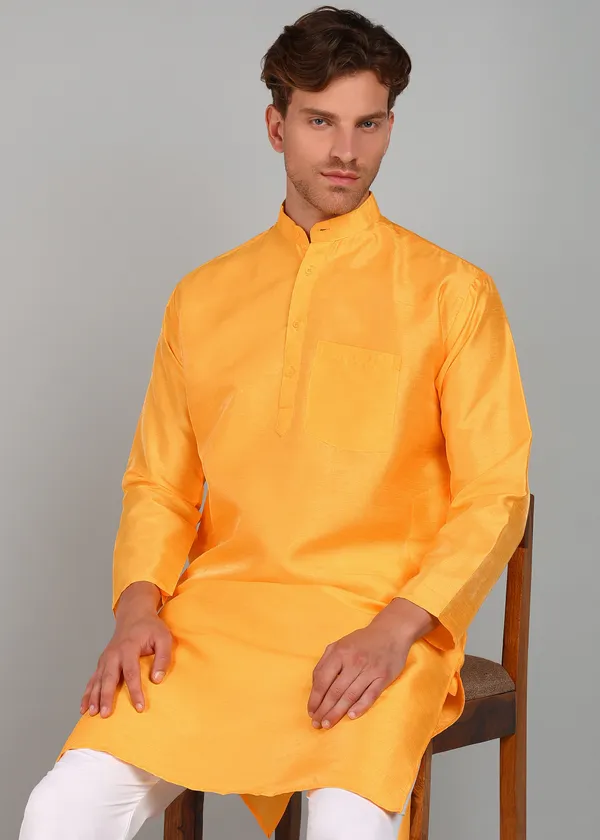 Orange_Silk_Straight_Fit_Kurta_For_Men