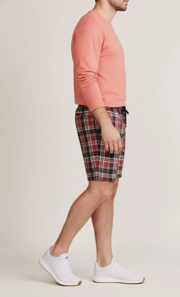 Maroon_Cotton_Plaid_Regular_Fit_Shorts_For_Men_-_Pack_of_2