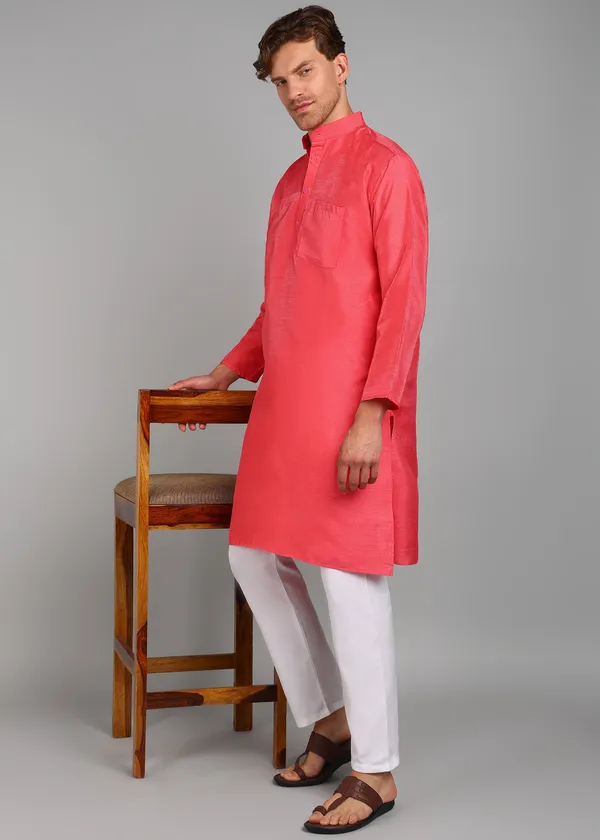 Coral_Silk_Straight_Fit_Solid_Kurta_For_Men