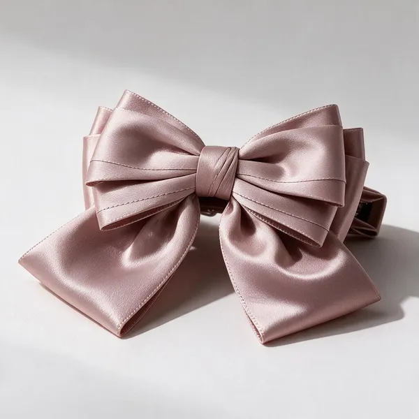 Pink_Satin_Bow_Barrette_Clips_For_Women