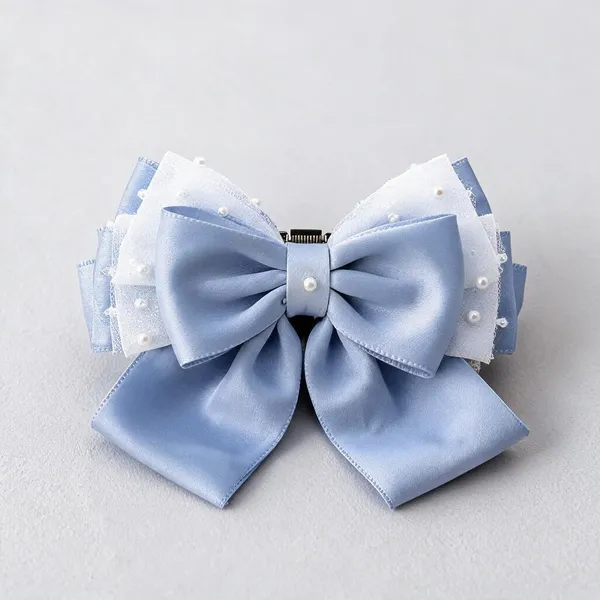 Blue_Satin_Bow_Barrette_Clip_For_Women