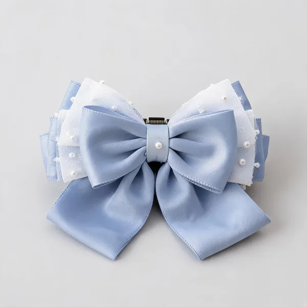 Blue_Satin_Bow_Barrette_Clip_For_Women